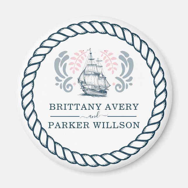 Modern Personalised Nautical Wedding Magnet (Front)