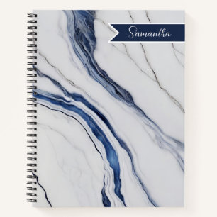 Modern Personalised Off-White Blue Marble  Notebook