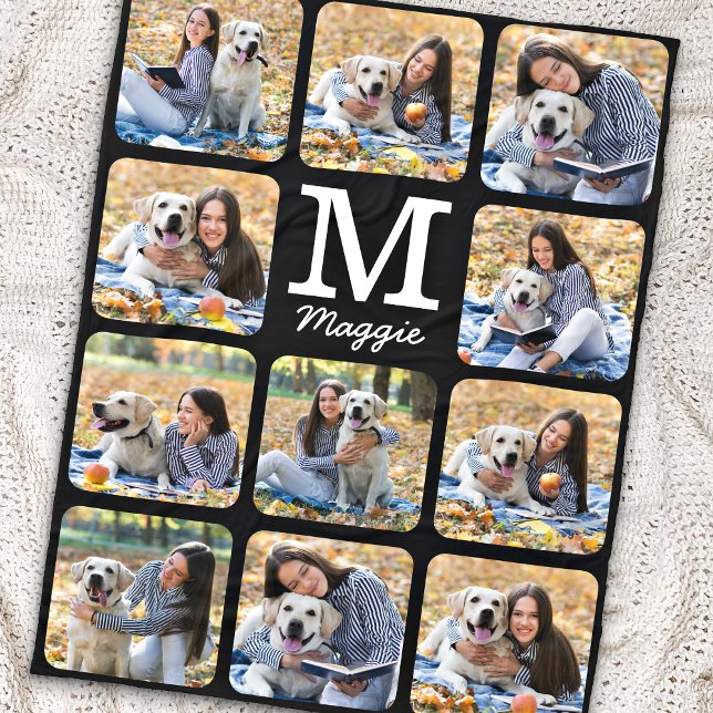 Modern Personalised Pet 11 Photos Dog Lover Fleece Blanket (Creator Uploaded)