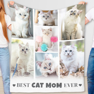 Modern Personalised Pet Photo Collage Cat Mum Fleece Blanket