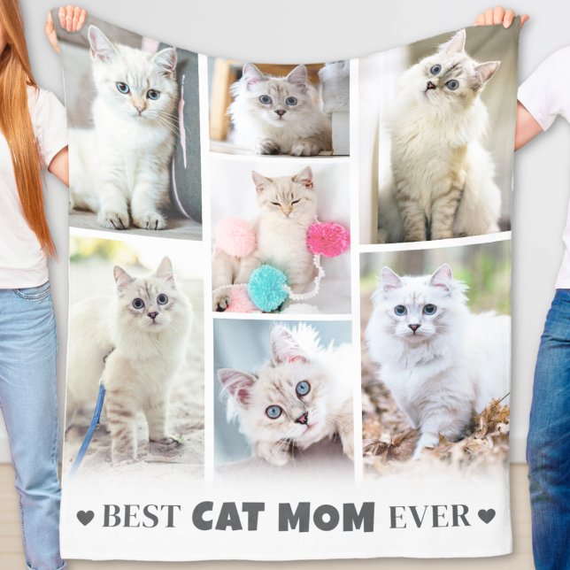 Modern Personalised Pet Photo Collage Cat Mum Fleece Blanket (Modern Personalized Pet Photo Collage Cat Mom Fleece Blanket)