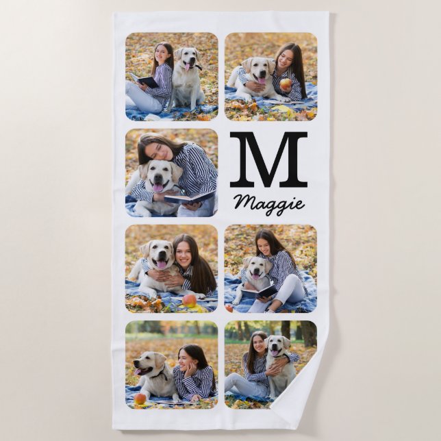 Modern Personalised Pet Photo Collage Dog Lover Beach Towel (Front)
