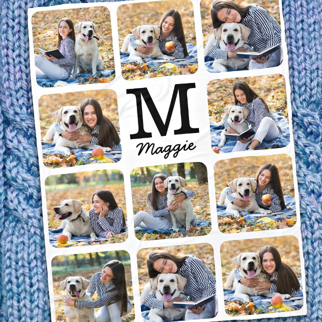 Modern Personalised Pet Photo Collage Dog Lover Fleece Blanket (Creator Uploaded)