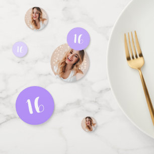 Modern Personalised Photo 16th Birthday Purple Confetti