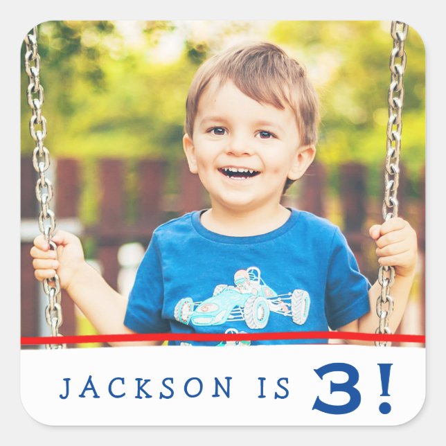 Modern Personalised Photo Birthday Stickers (Front)