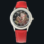 Modern Personalised Photo & Custom Text Girl's Watch<br><div class="desc">This custom girl's watch features a heartwarming and fully personalised photo design, perfect for celebrating cherished memories. The watch face showcases your chosen image surrounded by a classic numeral layout, making it easy for children to read the time while keeping a loved moment close. Add your own text above and...</div>