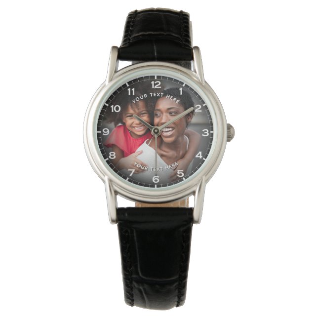 Modern Personalised Photo & Custom Text Women's Watch (Front)