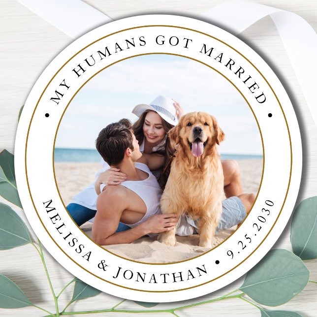 Modern Personalised Photo Just Married Wedding Classic Round Sticker (Creator Uploaded)