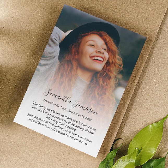 Modern Personalised Photo Memorial Thank You Card (Creator Uploaded)
