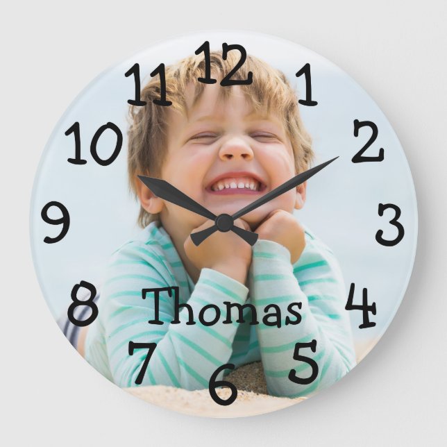 Modern Personalised Photo Name Large Clock (Front)
