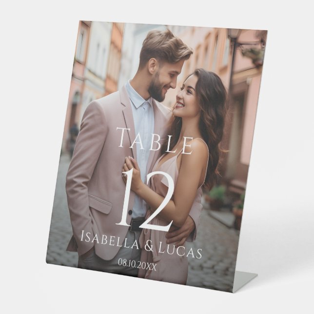 Modern Personalised Photo Table Number Pedestal Sign (Front)