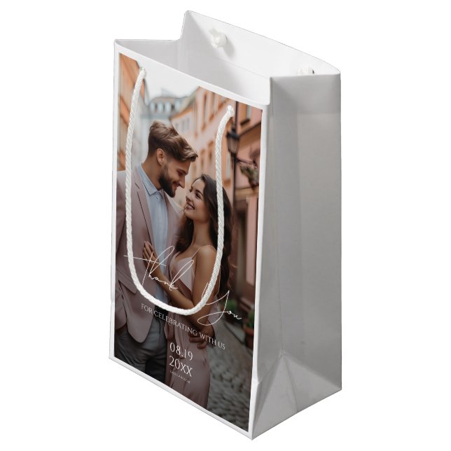 Modern Personalised Photo Wedding Small Gift Bag (Front Angled)