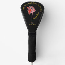 Modern Personalised Pink Flamingo Golf Head Cover