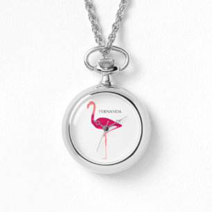 Modern Personalised Pink Graphic Flamingo Motif Watch