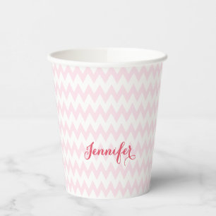 Modern Personalised Pink Pattern Elegant Monogram Paper Cups