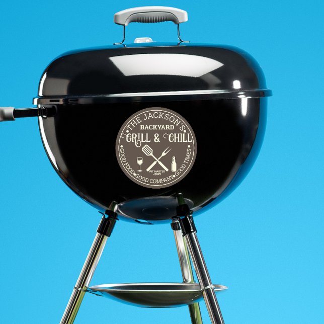 Modern Personalised Pitmaster Name Circle Logo Classic Round Sticker (Modern grill sticker)
