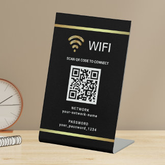 Modern Personalised QR Code Wifi Network Password Pedestal Sign