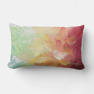 Modern Personalised Red Golden Teal Oil Paint Lumbar Cushion