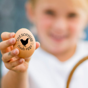 Modern Personalised Rustic Hen Name Egg Love Rubber Stamp