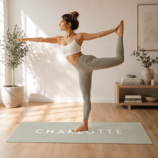 Modern Personalised Sage Green Name Yoga Mat