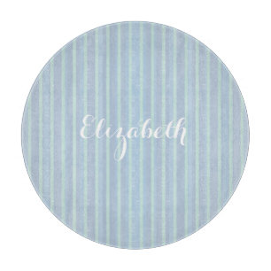 Modern Personalised Shimmering Blue Striped Cutting Board