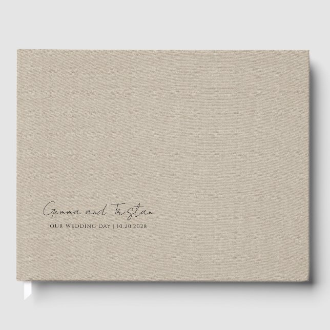 Modern Personalised Silver Grey Faux Linen Guest Book (Front)