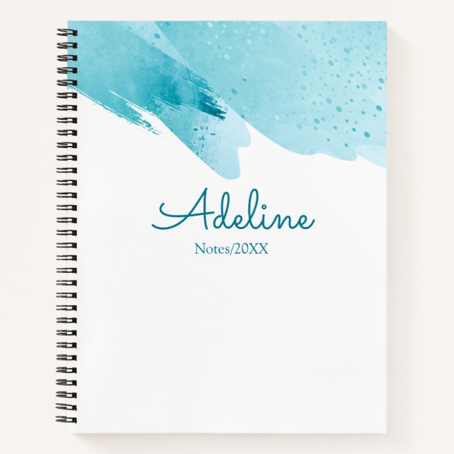 Modern Personalised Simple Script Blue  Notebook (Front)