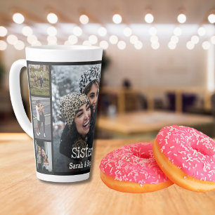 Modern Personalised Sisters 7 Photo Collage Latte Mug