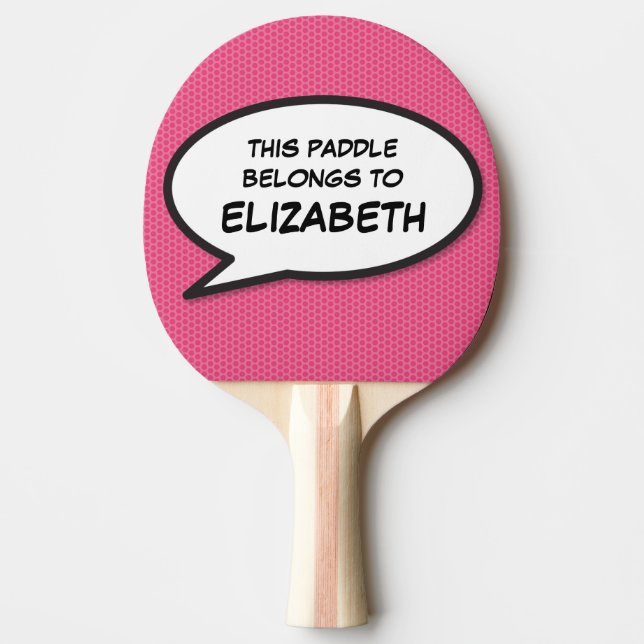 Modern Personalised Speech Bubble Pink Ping Pong Paddle (Front)