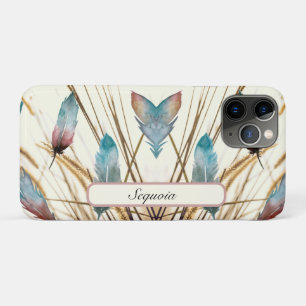 Modern Personalised Teal Rose Feather Nature Art iPhone 11 Pro Case
