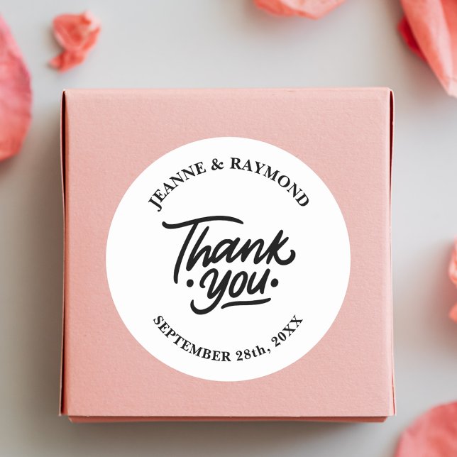 Modern Personalised Thank You Wedding Favour Classic Round Sticker (Creator Uploaded)