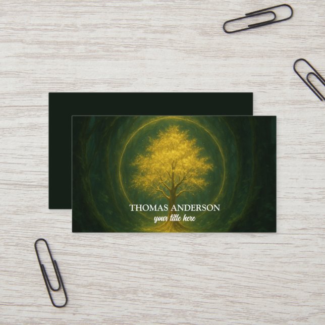 Modern Personalised Tree of Life - Colourful Leave Business Card (Front/Back In Situ)