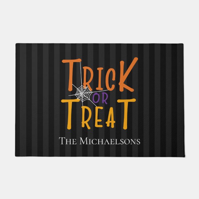 Modern Personalised Trick or Treat Monogram Doormat (Front)
