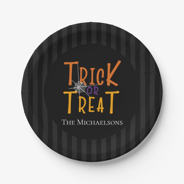 Modern Personalised Trick or Treat Monogram  Paper Plate (Front)