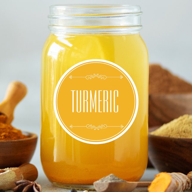 Modern Personalised Turmeric Yellow White Text Classic Round Sticker (turmeric spice favor sticker)