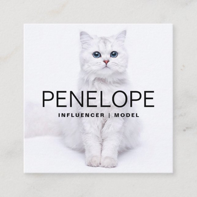 Modern Personalised Two Photo Scannable QR Code Square Business Card (Front)