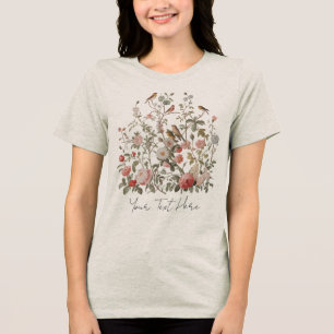 Modern Personalised Vintage wildflowers & birds Tri-Blend Shirt