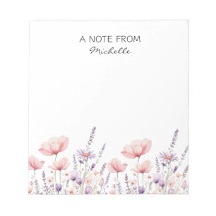 Modern Personalised Watercolor Wildflower Floral   Notepad