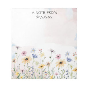 Modern Personalised Watercolor Wildflower Floral Notepad