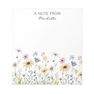 Modern Personalised Watercolor Wildflower Floral   Notepad