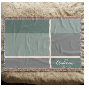 Modern Personalised Wedding Couple Name Date Green Throw Blanket