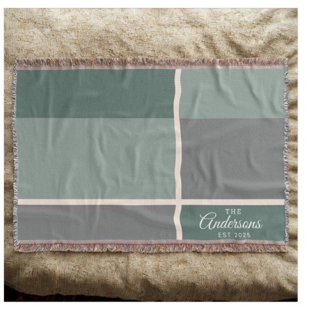 Modern Personalised Wedding Couple Name Date Green Throw Blanket (Modern personalized wedding couple name with date throw blanket)