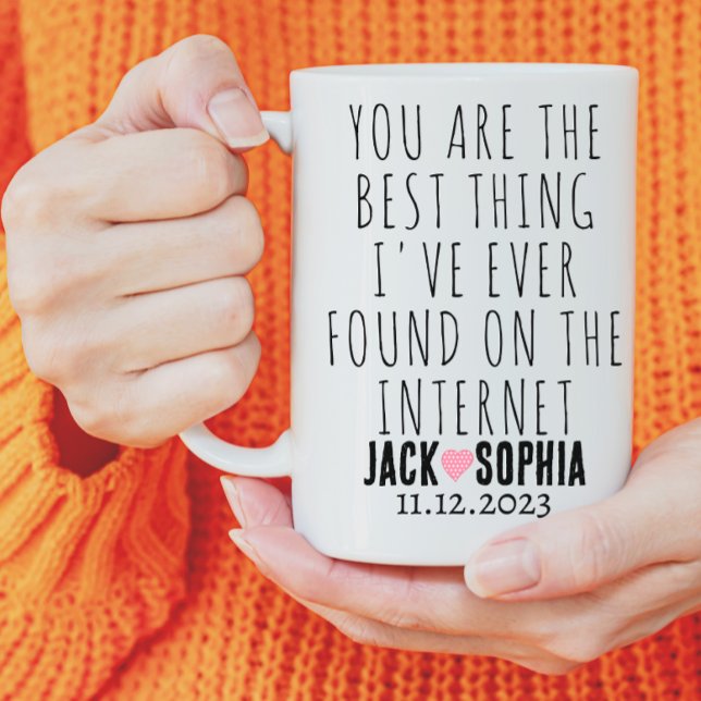 Modern Personalised Wedding Couple Name Pink Heart Mug (wedding couple gifts)