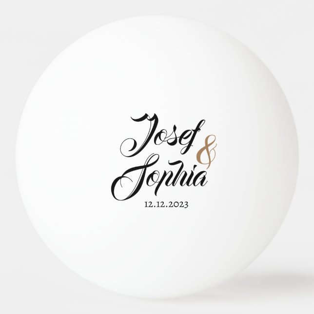 Modern Personalised Wedding Favour Couple Name Dat Ping Pong Ball (Front)