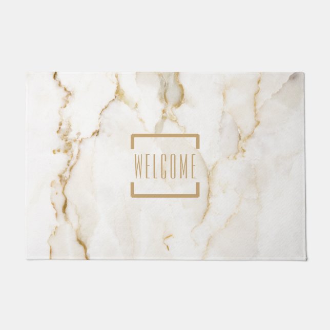 Modern Personalised Welcome Gold Effect Marble Doormat (Front)