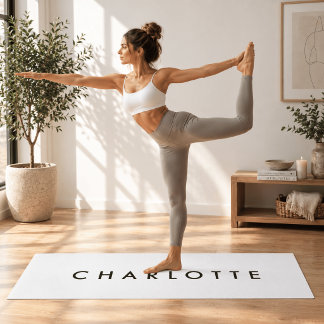 Modern Personalised White Name Yoga Mat