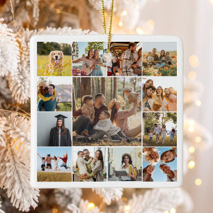 Modern Personalized 13 Photo Collage Ceramic Ornament