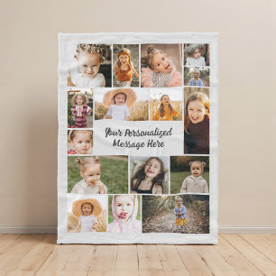 Modern Personalized 16 Photo Collage Grey Fleece Blanket