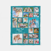 Modern Personalized 19 Photo Collage Teal Fleece Blanket (Front)