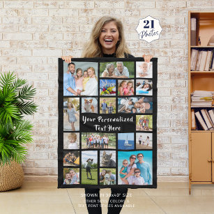 Modern Personalized 21 Photo Collage Custom Color Fleece Blanket